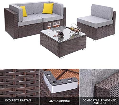 HopeHope 4 Pieces Conversation Sets Outdoor Rattan Sectional Sofa- Patio Wicker Furniture Set