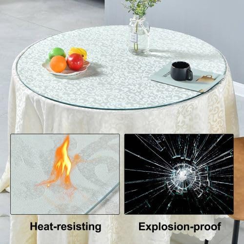 24 Inch Round Tempered Glass Table Top, 0.26 Inch Thick Clear Circular Tabletop with 6 Anti-Slip Rubber Rings, Replacement for Dining & Kitchen and Patio Table