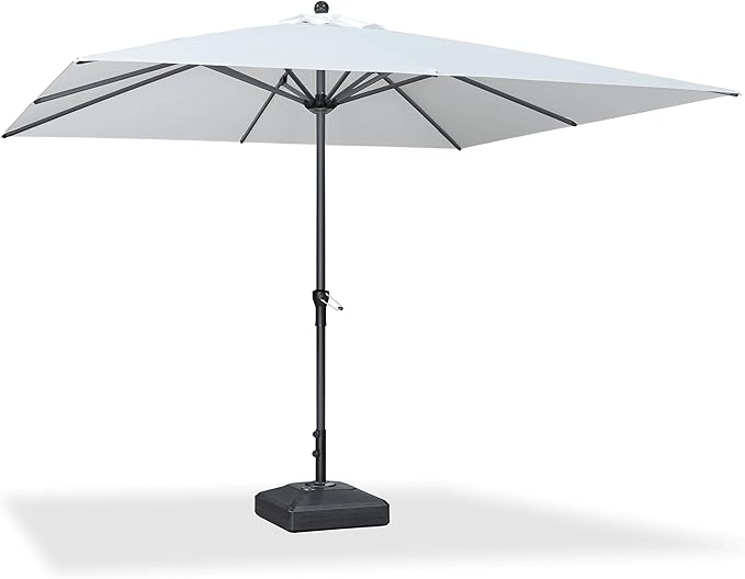 PURPLE LEAF 10' x 10' Square Patio Market Umbrella with Base Outdoor Table Umbrellas Aluminum Frame Sun Shade with 8 Sturdy Ribs for Garden Deck Lawn Pool White