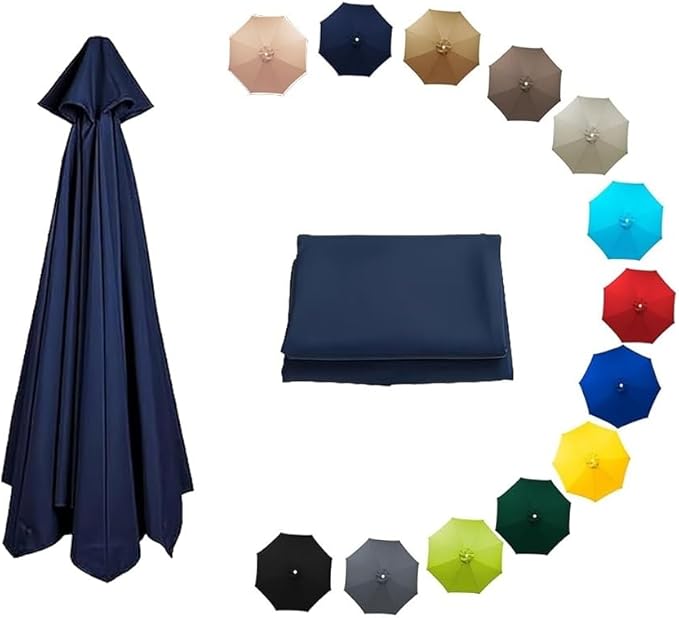7ft/9ft/10ft Parasol Umbrella Canopy Replacement, Patio Umbrella Replacement Cover, 8 Ribs/6 Ribs Parasol Top Replacement Cloth(Navy Blue,270cm/9ft-8ribs)