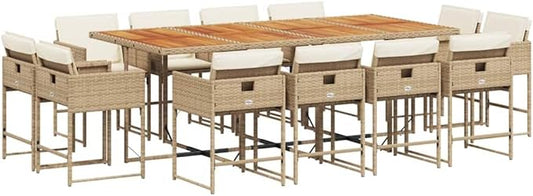 13-Piece Outdoor Dining Set Beige PE Rattan Patio Furniture Set Modern Elegance for Garden and Patio