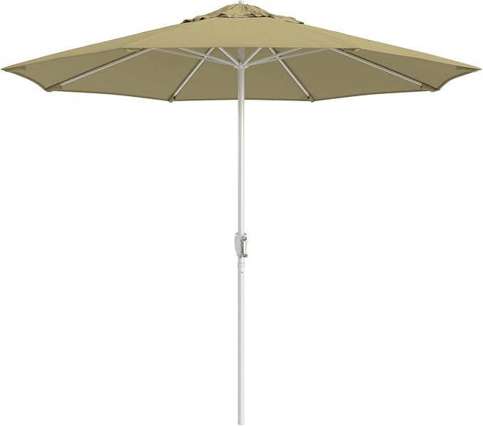 California Umbrella 12-Year Protection 9-Ft Outdoor Patio Umbrella, Sunbrella Fade-Resistant Fabric, Auto-Tilt, Heavy Duty Aluminum Frame, 8 Reinforced Ribs for Pool or Deck, White Pole, Wheat