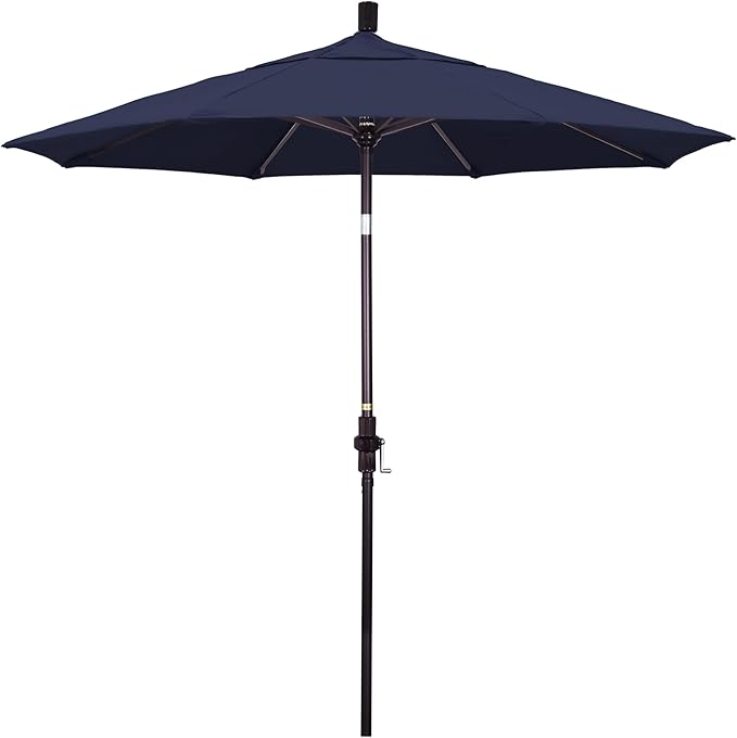 California Umbrella 7.5' Rd. Aluminum Patio Umbrella, Crank Lift, Collar Tilt, Bronze Pole