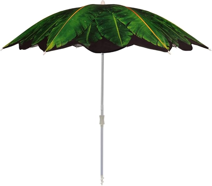 Beach Umbrella with Sand Anchor & Carry Bag, 6.5 Foot Patio Outdoor Umbrella with Wind Vent Canopy and Push Button Tilt, Ideal for Travel Garden Lawn, UPF 50+ (Banana Leaf)