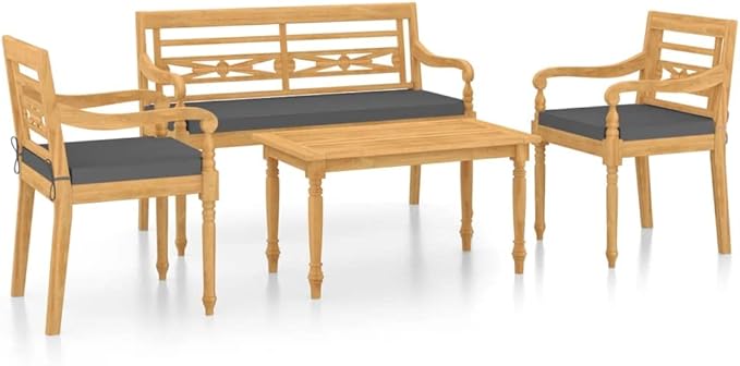 Patio Dining Set with Cushions,Patio Lounge Set,Patio Furniture Sets,Patio Conversation Sets,Outdoor Furniture Sets,for Garden,Backyard,Outdoor,4 Piece Solid Teak Wood