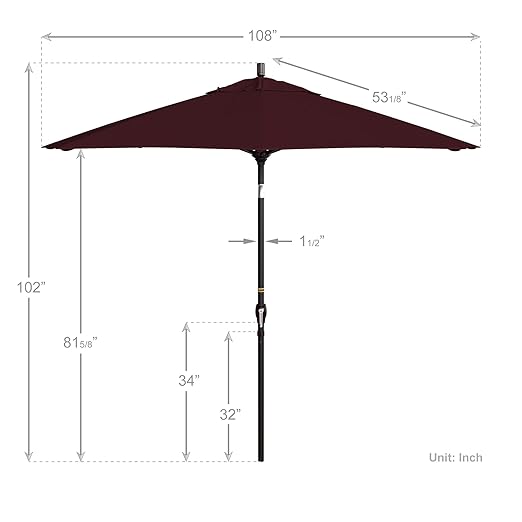 California Umbrella 9' Round Aluminum Patio Umbrella, Crank Lift, Push Button Tilt, Bronze Pole, 4-year Non-fading fabric, Burgundy