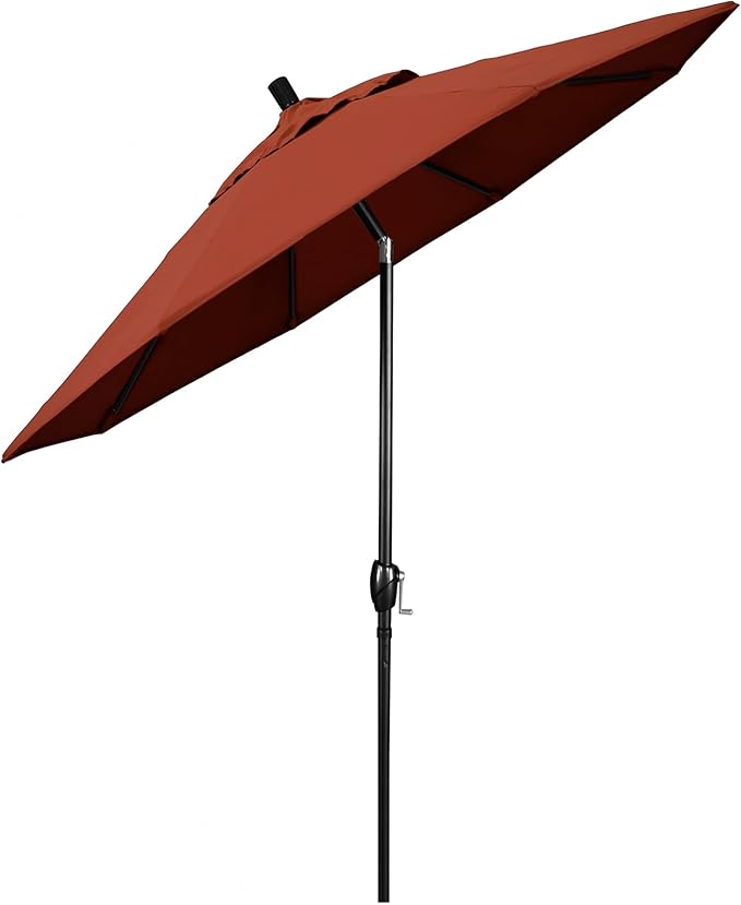 California Umbrella 7.5' Round Aluminum Market Umbrella, Crank Lift, Push Button Tilt, Black Pole, Sunbrella Terracotta