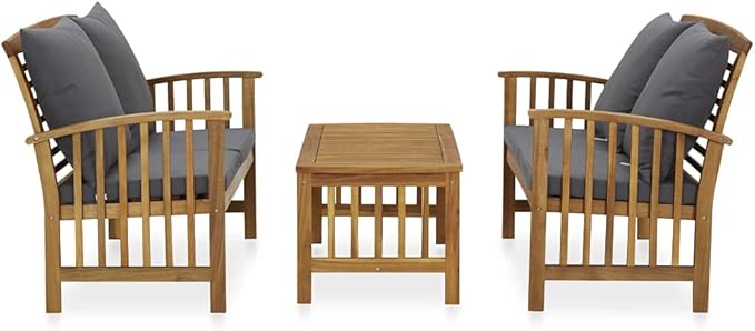Patio Lounge Set with Cushions,Outdoor Patio Furniture,Outdoor Chat Conversation Set,Garden Furniture Sets,for Patio,Backyard,Garden,3 Piece Solid Acacia Wood