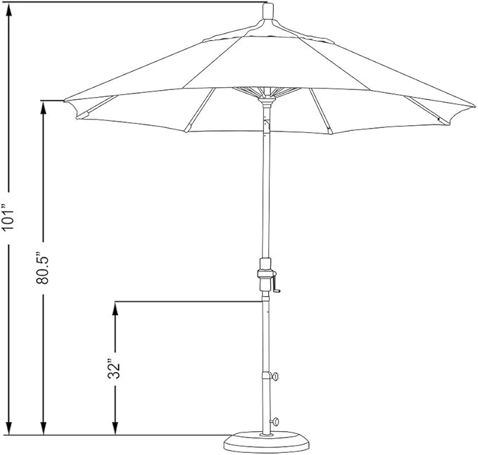 California Umbrella 9' Round Crank Lift, Collar Tilt, Aluminum Pole, Fiberglass Rib Patio Umbrella, White Finish