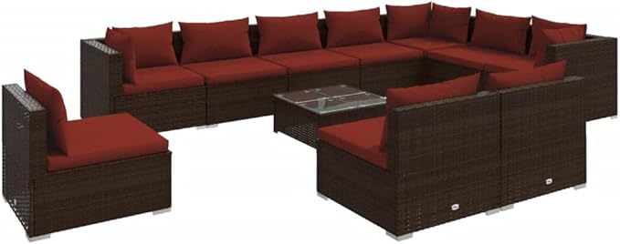 11 Piece Patio Lounge Set with Cushion, Piece Patio Set Furniture Conversation Sets Patio Lounge Set Outdoor Patio Sectional s Poly Rattan Brown