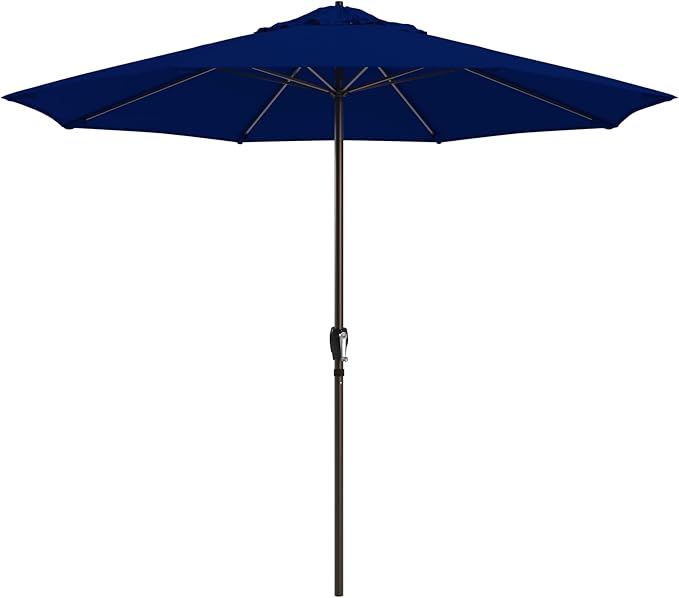 California Umbrella 12-Year Protection 9-Ft Outdoor Patio Umbrella, Sunbrella Fade-Resistant Fabric, Auto-Tilt, Heavy Duty Aluminum Frame, 8 Reinforced Ribs for Pool or Deck, Bronze Pole, True Blue
