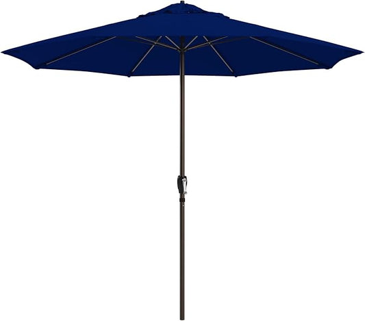 California Umbrella 12-Year Protection 9-Ft Outdoor Patio Umbrella, Sunbrella Fade-Resistant Fabric, Auto-Tilt, Heavy Duty Aluminum Frame, 8 Reinforced Ribs for Pool or Deck, Bronze Pole, True Blue
