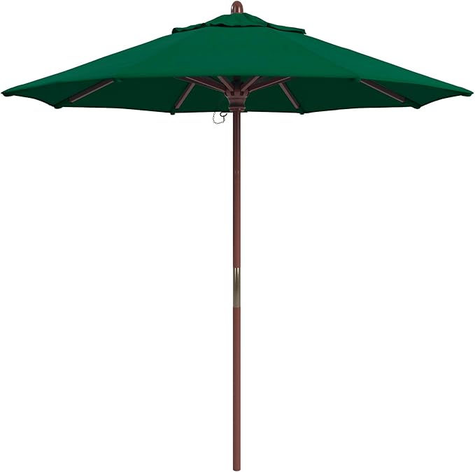 California Umbrella 7.5' Round Hardwood Frame Market Umbrella, Stainless Steel Hardware, Push Open