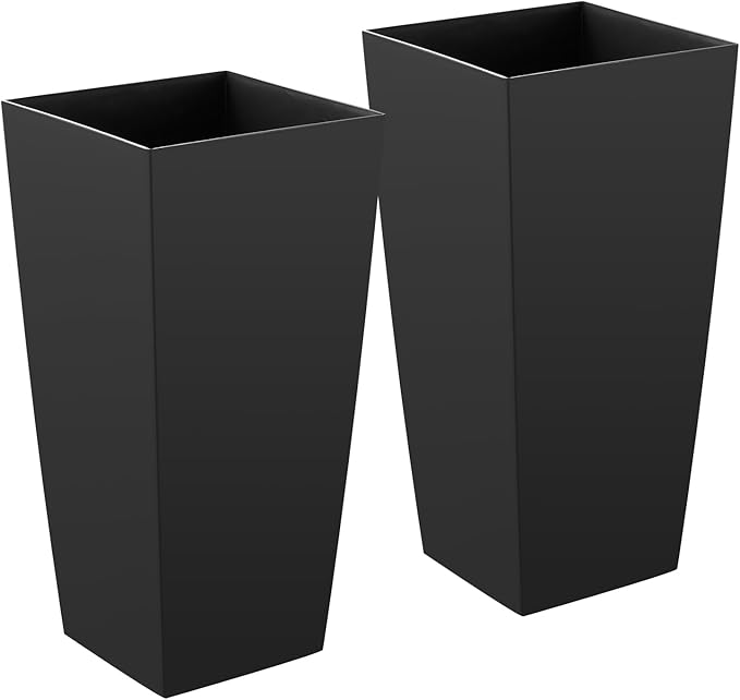 VEVOR 26 Inch Tall Planter Set of 2, Outdoor Large Tall Planters for Outdoor Indoor Plants, Tapered Black Planter for Front Porch, Patio, Garden, Plant Container Flower Pots with Built-in Drainage