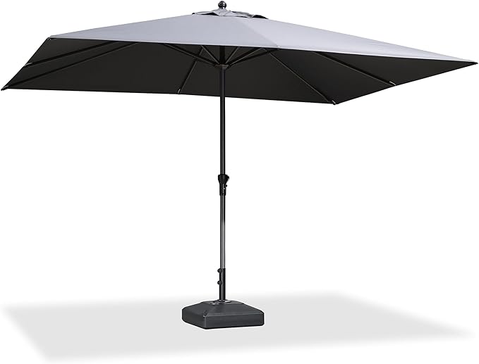 PURPLE LEAF 11.5' x 9' Rectangle Patio Market Umbrella with Base Outdoor Table Umbrellas Aluminum Frame Sun Shade with 8 Sturdy Ribs for Garden Deck Lawn Pool Gray