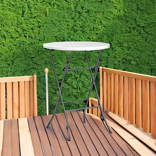 GUAGUA 32" Round Plastic Folding High Top Table - Versatile Bar, Cocktail & Portable Pub Table for Parties, Bistro & Events(White)