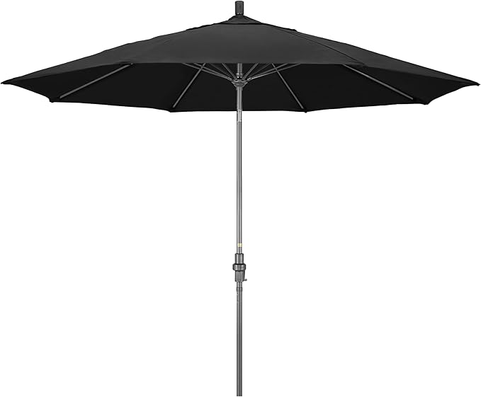 California Umbrella 11Ft Fiberglass Rib Patio Umbrella, Hand-Crank, Tilt-Collar, Gray Frame, Solution Dyed Black Fabric