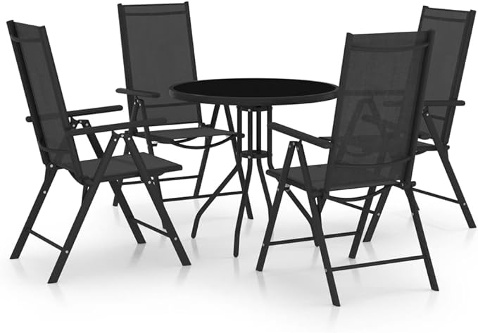 5 Piece Patio Dining Set, Outdoor Sofa Sets Sectional Sofa Patio Conversation Set Porch Furniture Set for Piazza Negotiation Area Garden Exhibition Aluminum and Textilene Black