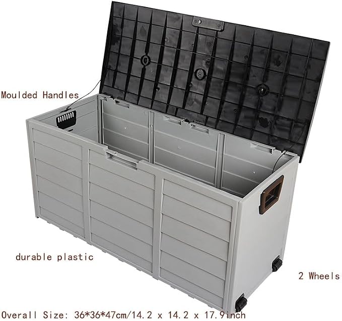 NOLLAM Garden Plastic Storage Deck Box 260 L Outdoor Storage Unit with Lockable Seat Chest Tools Cushions Toys Patio Furniture Patio Storage Box Elegant Storage Bench for Cushions Garden Tools, Black