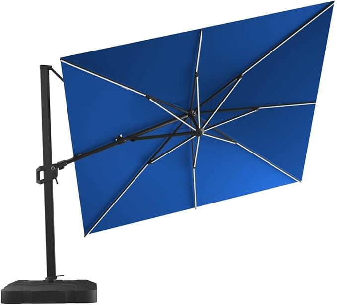 Midtown Umbrellas 9x9 Ft Outdoor Cantilever Patio Umbrella w/Sunbrella Cast Shale Fabric - Tilt 360° Rotate Offset, Deck Patio, Backyard & Garden - Black Frame