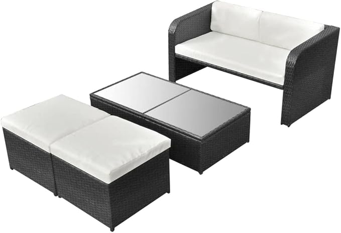 Patio Lounge Set with Cushions,Outdoor Patio Furniture,Conversation Furniture,Patio Furniture Sets,for Terrace,Garden,Backyard,4 Piece Black Poly Rattan