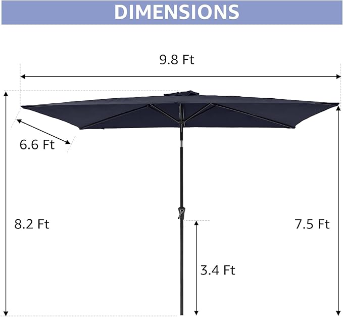 COBANA 6.6 x 9.8ft Rectangular Patio Umbrella, Outdoor Table Market Umbrella with Push Button Tilt/Crank,Patio Umbrella Rectangular for Backyard, Garden