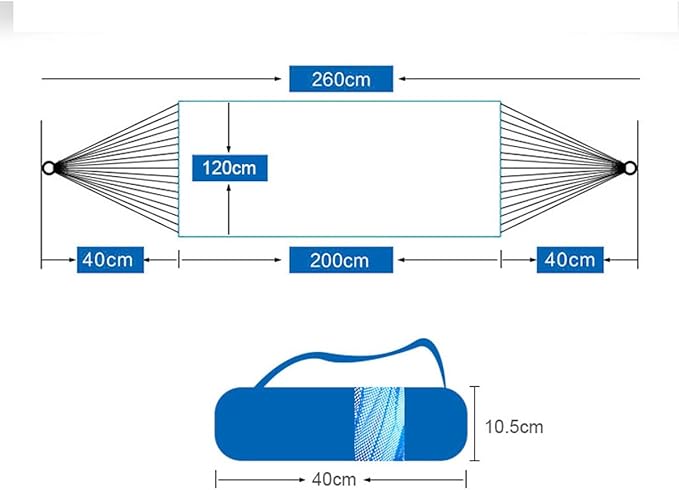 Camping Hammock Outdoor, Portable Lightweight Hammock with Rope, 2 Person Soft Mesh Hammock with Wooden Stick, for Camping Beach Garden (Color : Blue, Size : 260x120cm)