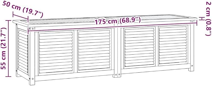 Solid Wood Teak Patio Storage Chest with Louvres Design and Waterproof PE Bag, 68.9"x19.7"x21.7"