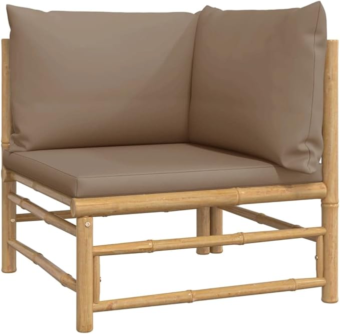 6 Piece Patio Lounge Set with Taupe Cushions, Patio Conversation Set Front Porch Furniture Porch Furniture Set Sectional Sofa for Negotiation Area Garden Poolside Exhibition Bamboo