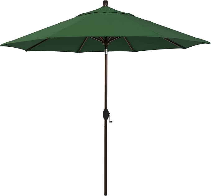 California Umbrella 5-Year-Non-Fading, 9Ft Premium Patio Umbrella, Hand-Crank, Button-Tilt, Bronze Frame, Solution Dyed Hunter Green Fabric