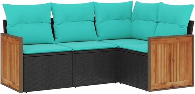 4 Piece Patio Sofa Set with Cushions, Front Porch Furniture Garden Lounge Set Sectional Sofa Patio Conversation Set for Garden Piazza Negotiation Area Exhibition Black Poly Rattan