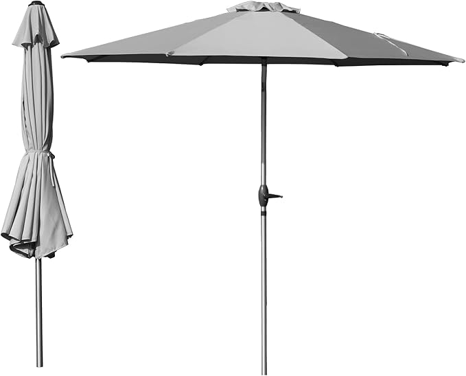 Domi 10FT Patio Umbrella Outdoor Market Umbrella with Silver Aluminum Pole, UV Resistant Canopy, Wind Vent, Tilt & Crank System, Perfect for Patio, Garden, Deck, Pool, Outdoor Dining, Gray