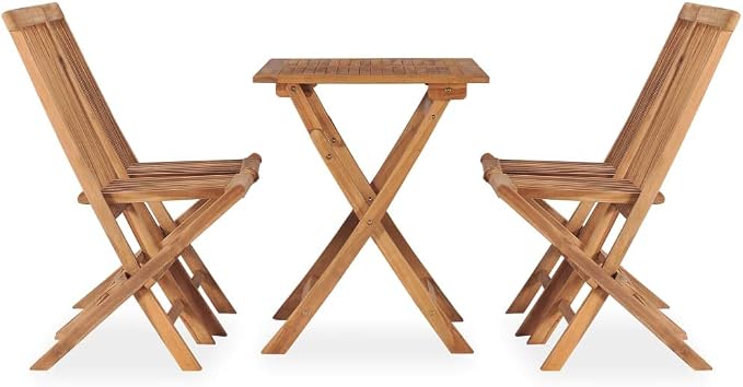 5 Piece Folding Patio Dining Set Solid Teak Wood Outdoor Table and Chairs for Garden Backyard Space Saving Foldable Furniture Set with Waterbase Finish