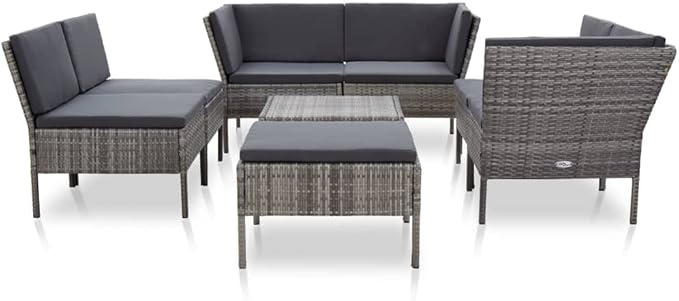 Patio Sofa Set with Cushions,Patio Lounge Set,Outdoor Furniture,Outdoor Furniture Sets,Patio Conversation Sets,for Garden,Deck,Backyard,8 Piece Poly Rattan Gray