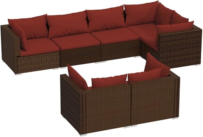 7 Piece Patio Lounge Set with Cushion, Outdoor Patio Sectional Furniture Conversation Sets Piece Patio Set Patio Lounge Set s Brown Poly Rattan