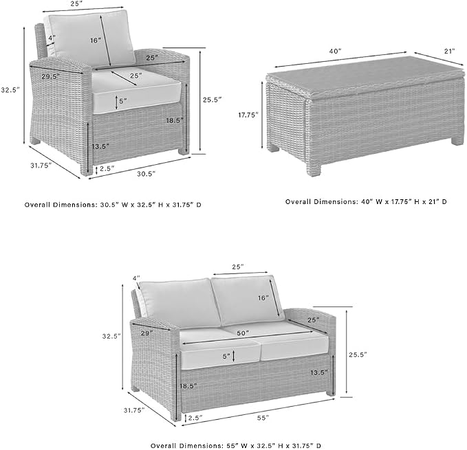 Crosley Furniture Bradenton 4-Piece Outdoor Loveseat Patio Furniture Set, Wicker Conversation Sets for Porch, Brown with Sangria Cushions