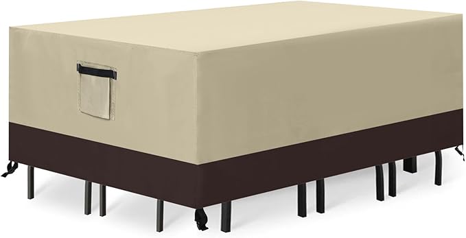 ABCCANOPY Rectangular Table Cover Universal Table Cover Chair Cover Outdoor Waterproof and Dustproof Windproof and Tear Resistant UV Resistance Outdoor Table Cover 90x64x28 Inches Beige Brown