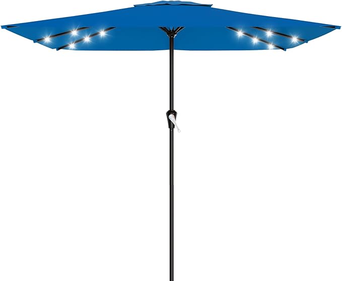 AreShark 8' X 10' Rectangular Patio Umbrella with Solar Lights, Lighted Solar Umbrella with Crank, Outdoor Table Umbrella for Garden, Deck, Backyard, Pool and Beach, Royal Blue