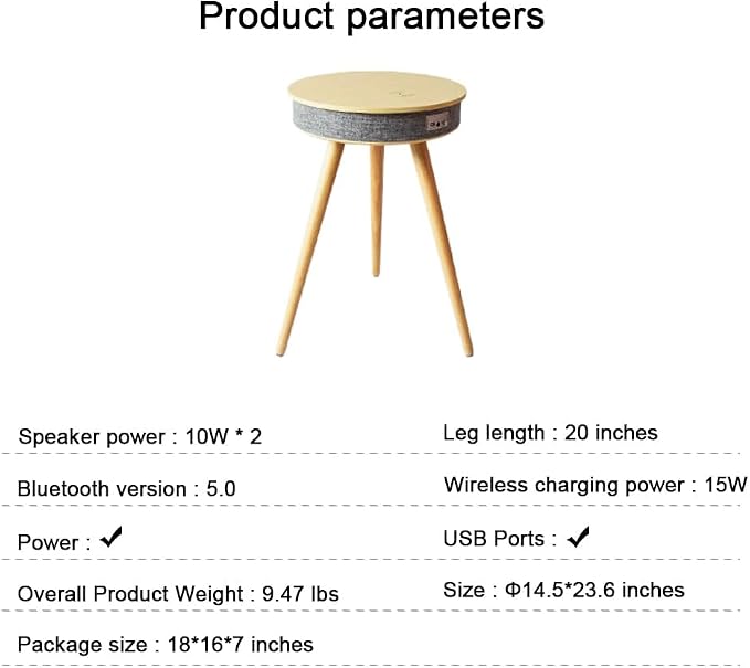 Louis Donné Smart End Table with Bluetooth Speakers, Round Side Table with Wireless Charger, Smart Coffee Table for Outdoor Pool Parties Patio Camping, 360 Degree Premium Sound (Log Color)