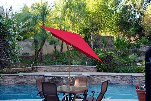 Jeco Aluminum Patio Market Umbrella Tilt with Crank, Fabric & Bronze Pole, Red, 6.5' x 10'