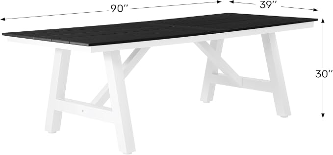 WestinTrends Cape May 90" HDPE Rectangle Outdoor Patio Dining Table with Umbrella Hole and Metal Frame, White