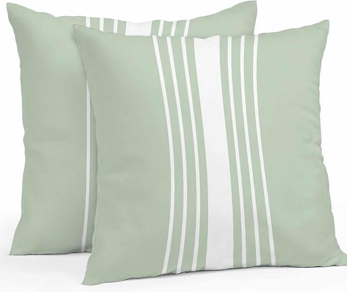 Sage Green White Stripe Outdoor Pillow Covers 26x26 Inch Throw Pillow Covers Set of 2 Waterproof Decorative Pillow Cases Modern Rustic Vertical Striped Cushion Covers for Patio Furniture Garden Couch