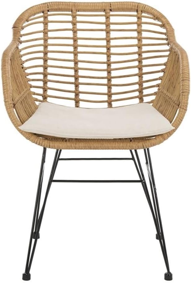 SAFAVIEH Outdoor Collection Alton Light Brown Rattan/Beige Seat Cushion 3-Piece Patio Lounge Bistro Set with Table (PAT9004C)