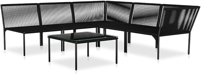 Backyard Furniture Patio Conversation Sets Outdoor Seating 6 Piece Patio Lounge Set with Cushions Black PVC Suitable for Swimming Pool, Courtyard, Garden