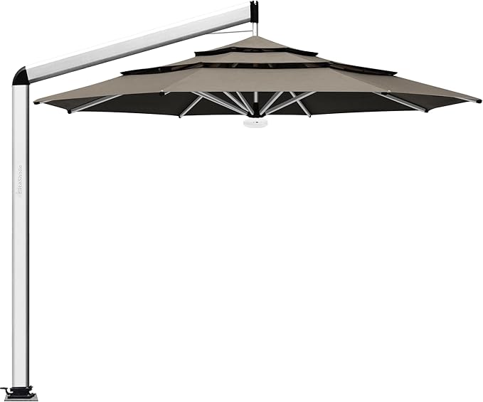 EliteShade USA Atlas 3-Tier 11FT Full Aluminum Cantilever Patio Umbrella for Outdoor Restaurant Garden Courtyard Deck Pool and Marketing with Light (No battery), Taupe