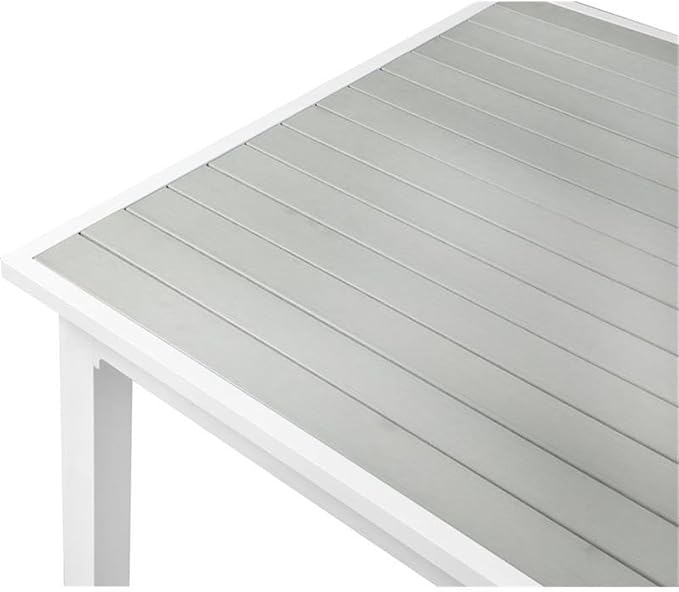 Pemberly Row Outdoor Extendable Patio Dining Table, 100.5" x 39" x 30", Gray Plastic Wood and White Aluminum, Contemporary Design, Includes Attachable Leaf, Ideal for Outdoor Entertaining
