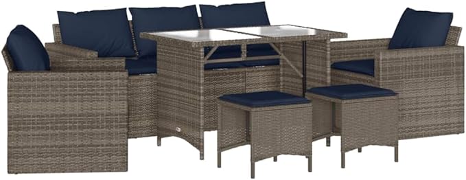 6 Piece Patio Sofa Set with Cushions, Porch Furniture Set Patio Conversation Set Sectional Sofa Garden Lounge Set for Piazza Poolside Negotiation Area Exhibition Gray Poly Rattan