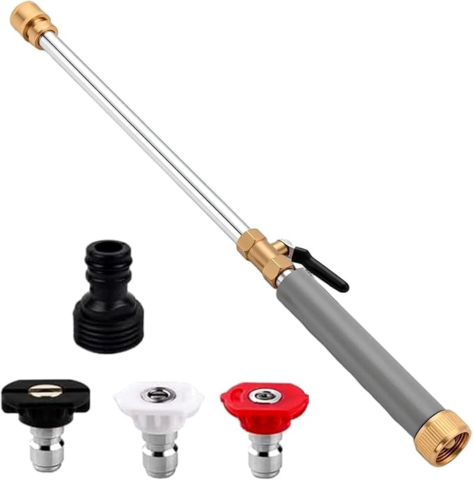 Jet Nozzle Power Washer for Garden Hose, 2026 Pressure Washer Wand with 3 Interchangeable Nozzles, Pressure Washer Nozzle for Car Washing Patio Garden Outdoor Cleaning (Grey)