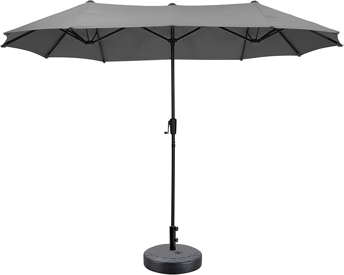 13Ft Large Patio Umbrella with Base Outdoor Double-Sided Market Extra Large Table Umbrella Easy Crank for Yard, Poolside, Deck-Gray