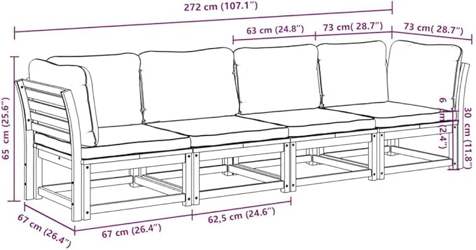 vidaXL Patio Lounge Set with Cushions 4 Piece, Outdoor Conversation Set, Sectional Sofa for Garden Backyard, Outdoor Sofa Set, Solid Wood Acacia